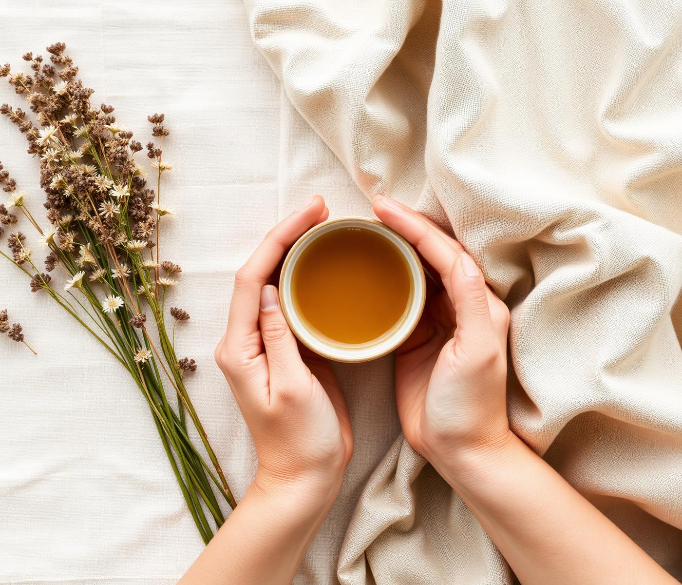 Warm hands holding tea